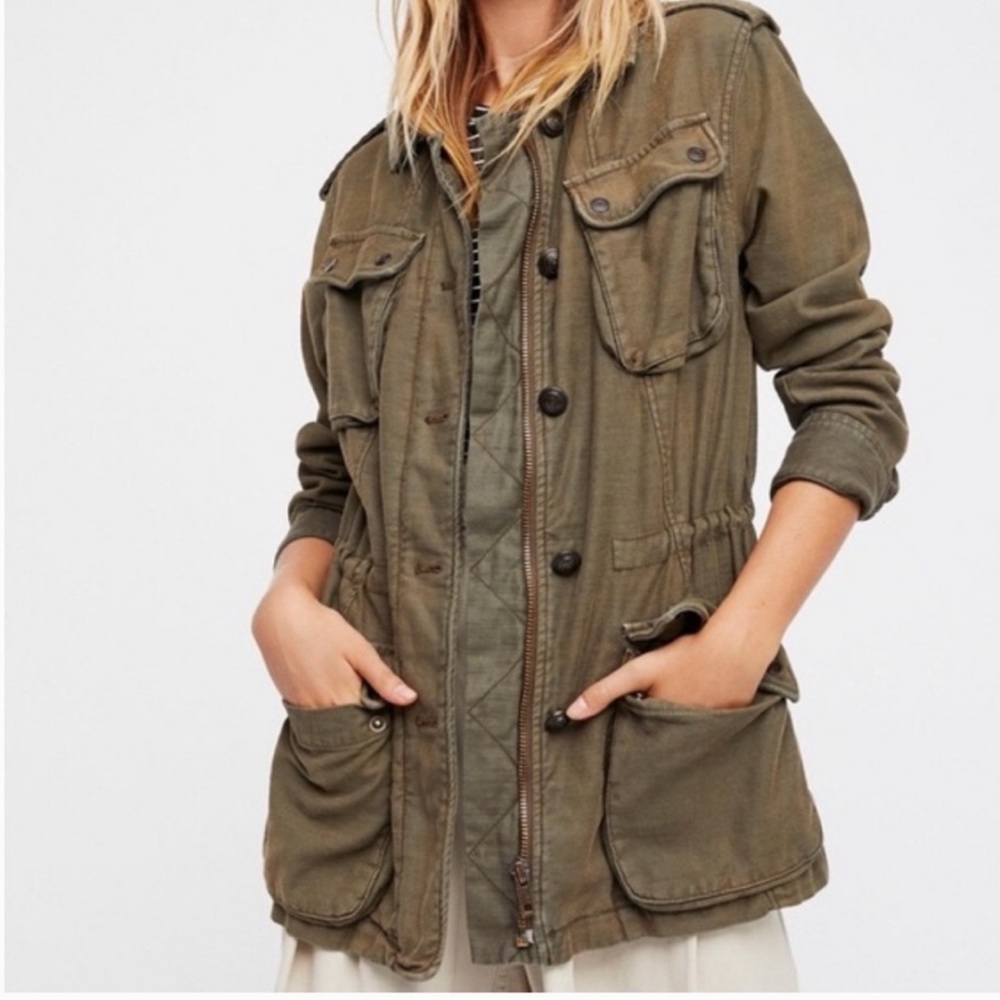 Free People Not Your Brother's Olive Green Surplus Utility Military Jacket Small